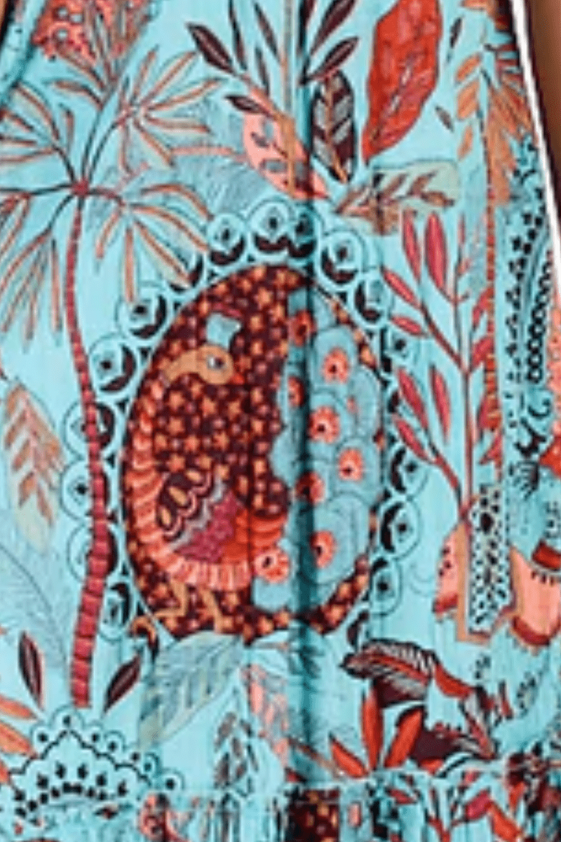 Lula Life Gina Shirred Printed Lagoon Dress.