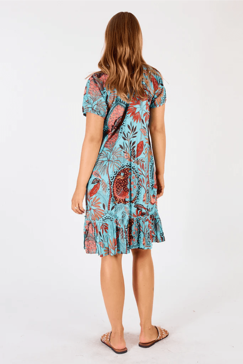 Lula Life Gina Shirred Printed Lagoon Dress.