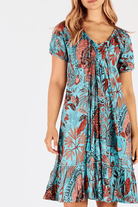 Lula Life Gina Shirred Printed Lagoon Dress.