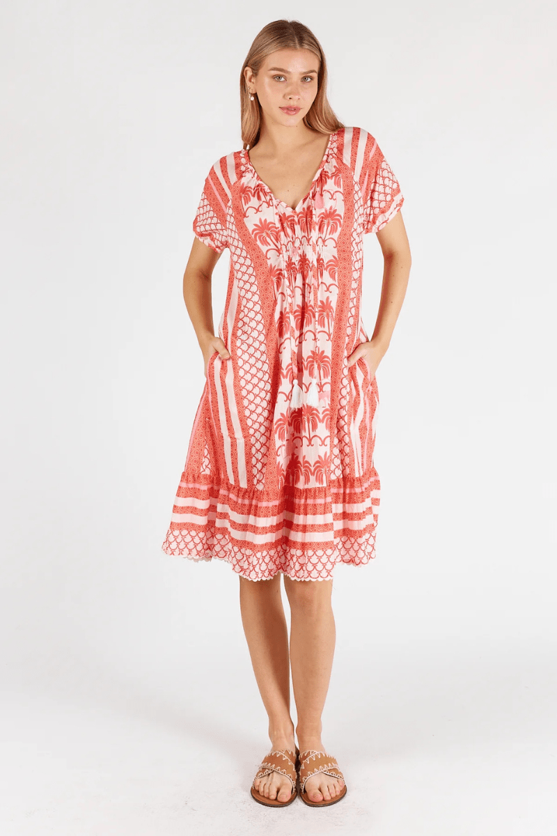 Lula Life Blakely Shirred Dress - Melon.