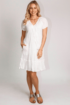 Lula Life MimI Shirred Dress White.