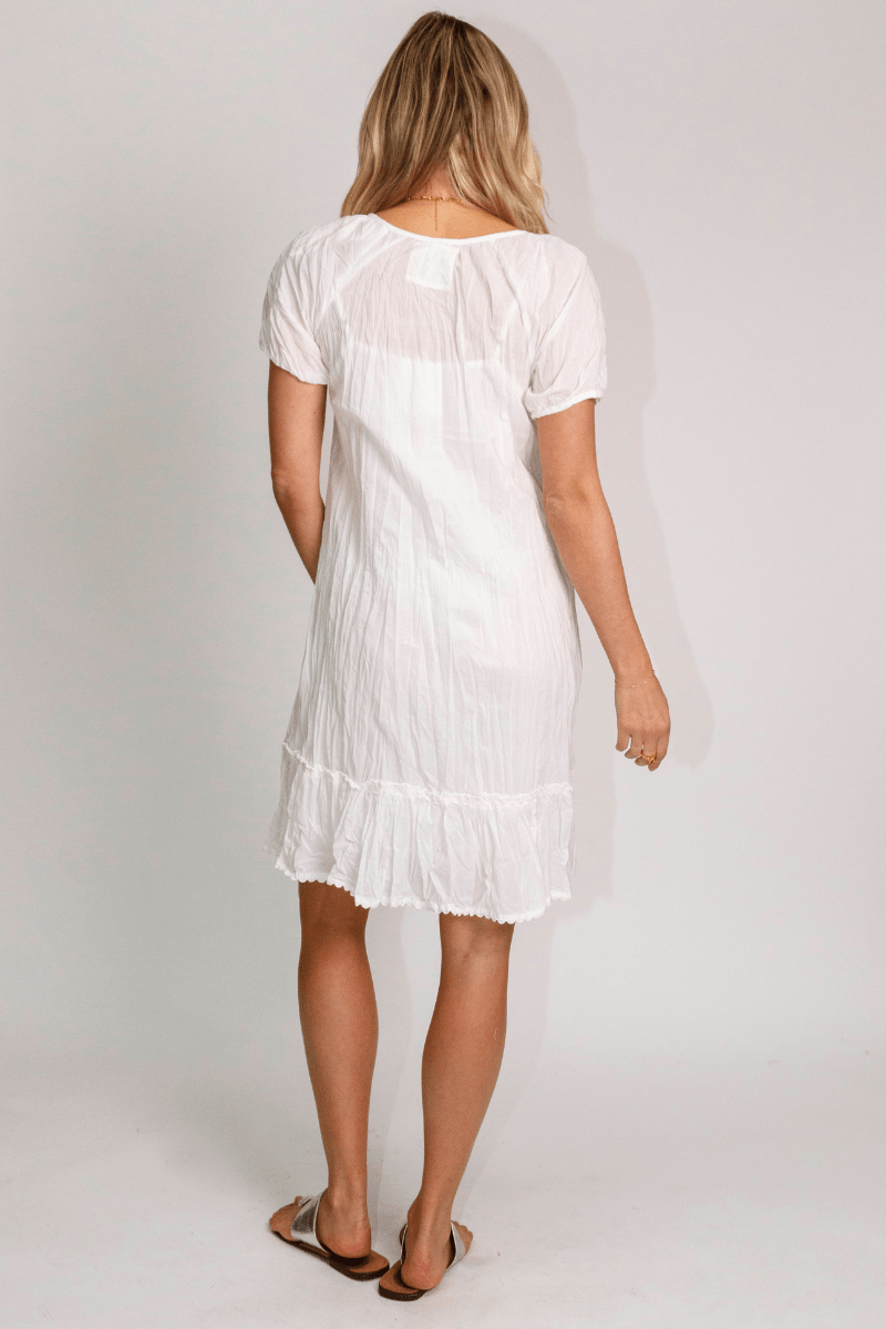 Lula Life MimI Shirred Dress White.