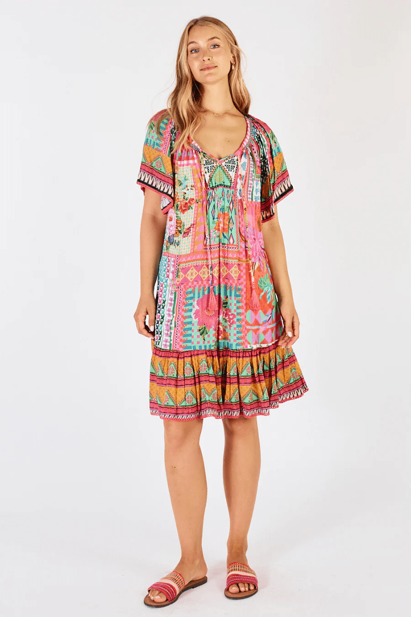 Lula Life Vivone Shirred Dress Melon.