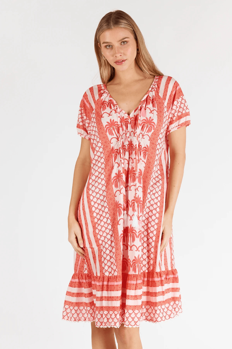 Lula Life Blakely Shirred Dress - Melon.