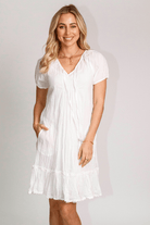 Lula Life MimI Shirred Dress White.