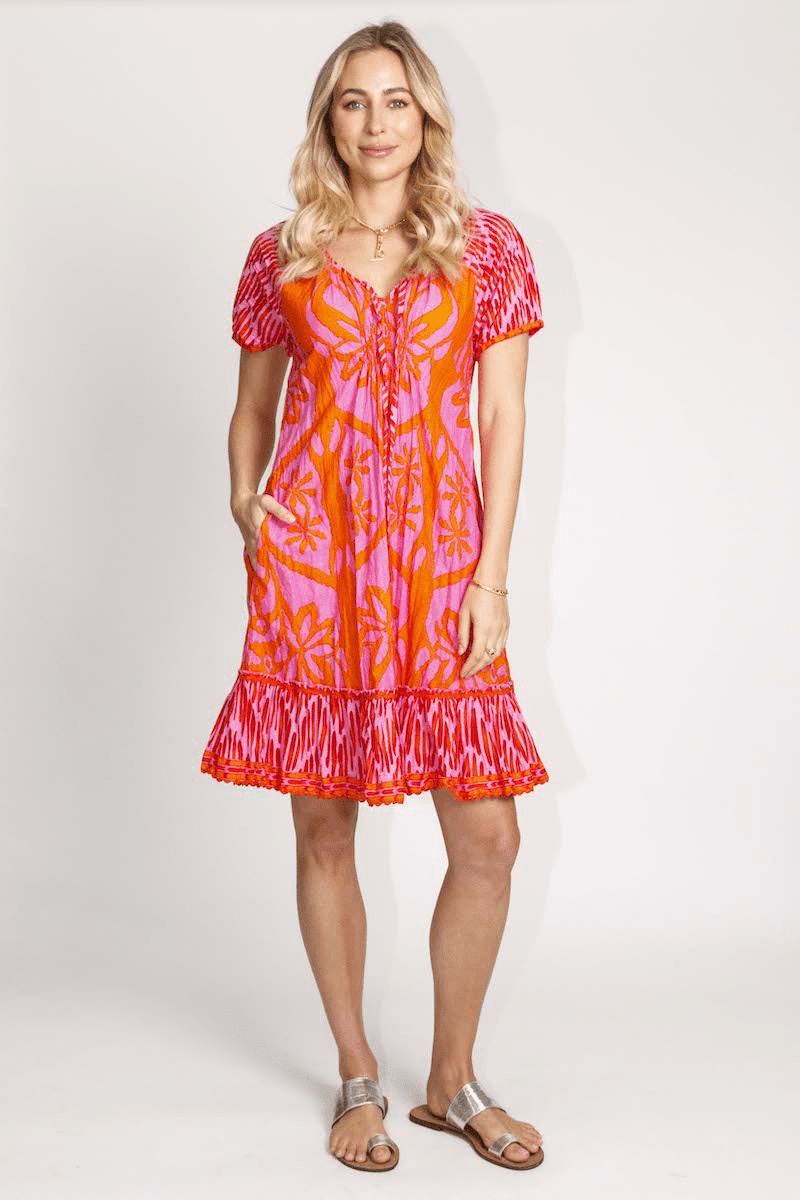 Lula Life Sorrento Shirred Dress Melon.