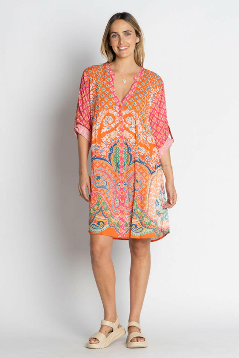 Lula Life Sarai Button Dress Flame.