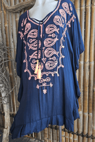 Embroidered Rayon Navy Pink Kaftan.