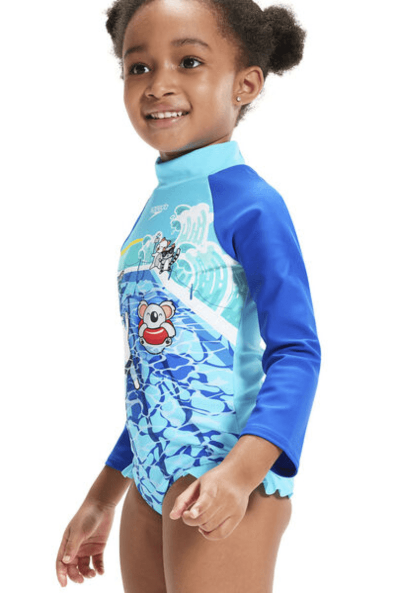 Speedo Toddler Girls Digital Long Sleeve Frill Surfsuit.