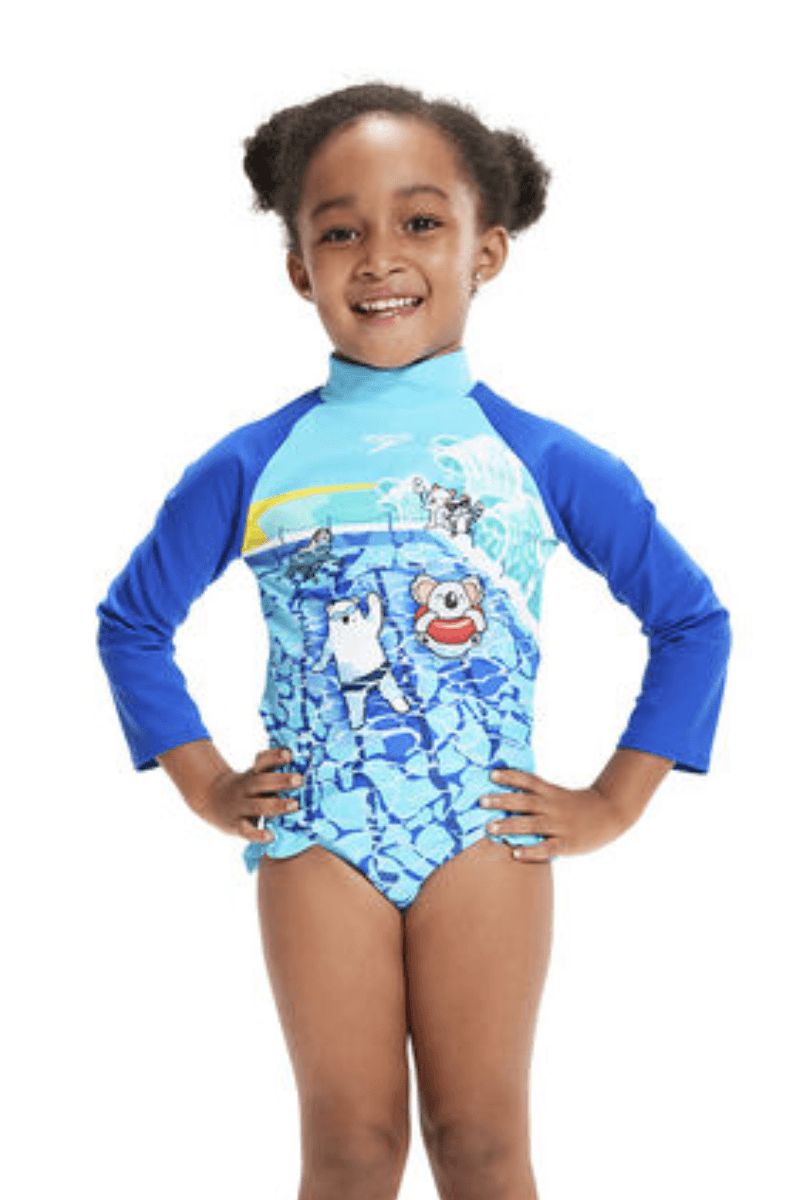 Speedo Toddler Girls Digital Long Sleeve Frill Surfsuit.