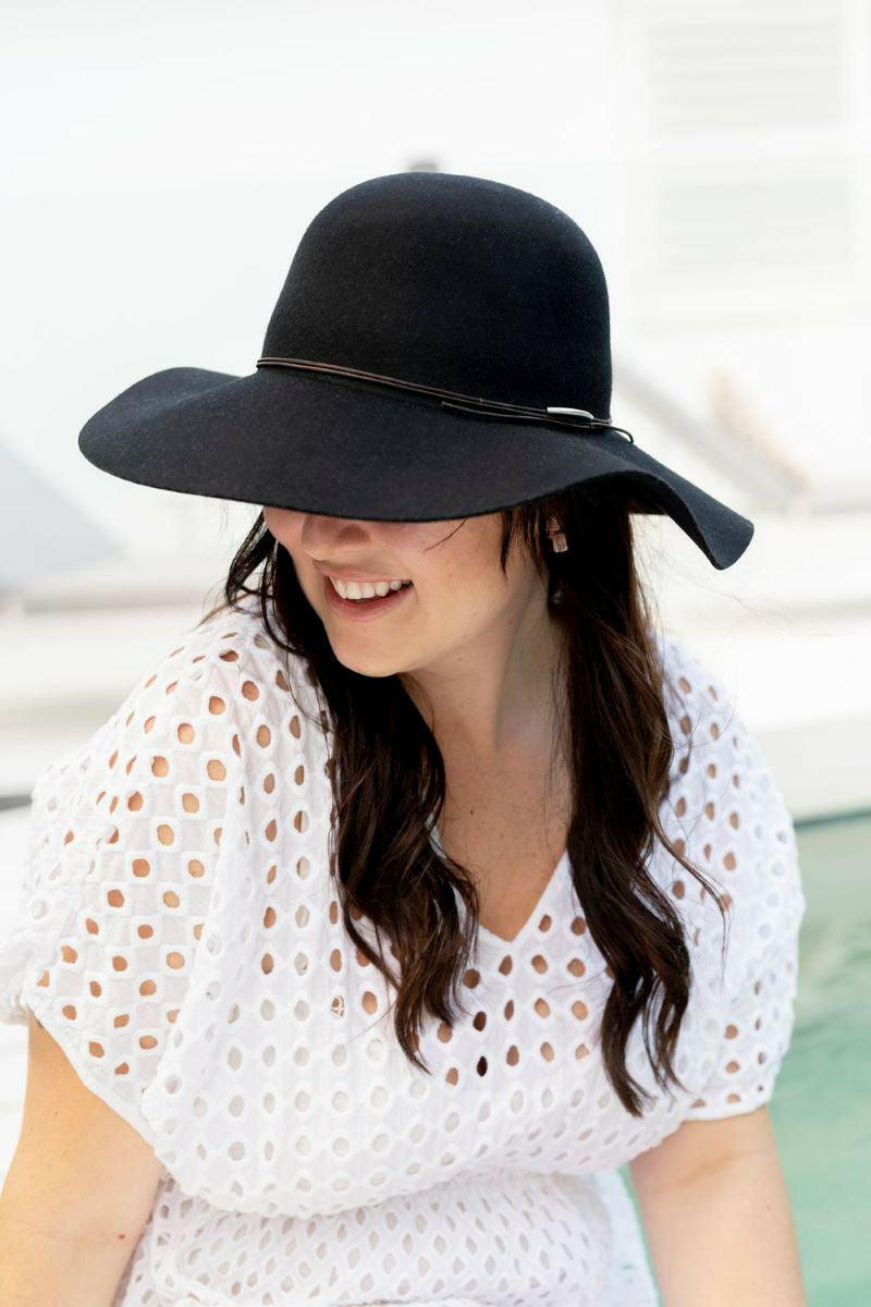 Sundaise Rani Floppy Wool Felt Hat - Black.