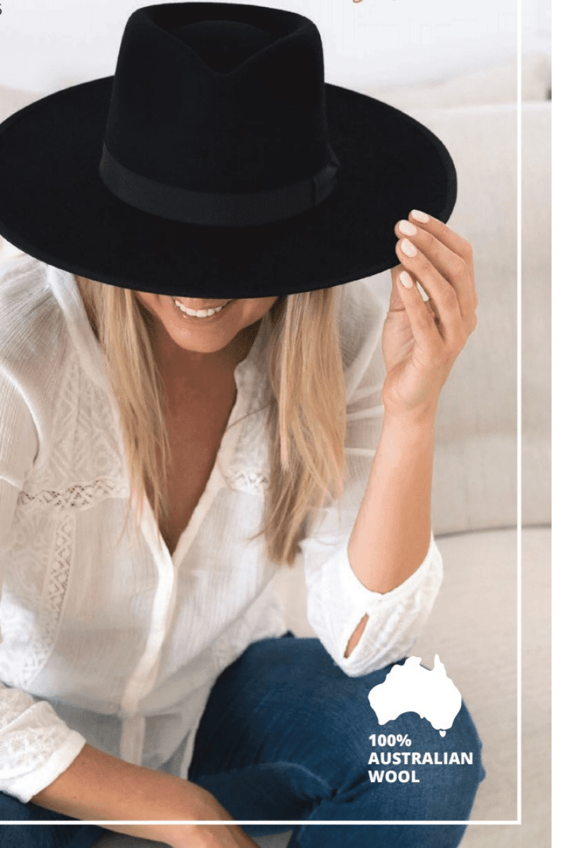 Sundaise Remy Panama Ribbon Edge Wool Felt Hat - Black.