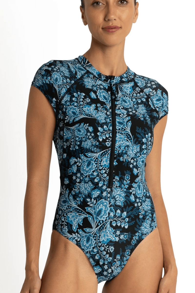 Sunseeker Alaska Ocean Sport Cap Sleeve Mastectomy One Piece Black.