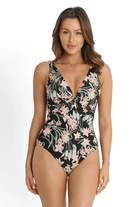 Sunseeker Camellia Gathered Twist Front One Piece - Black.