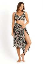 Sunseeker Camellia Tassel Wrap Cotton Sarong Black.