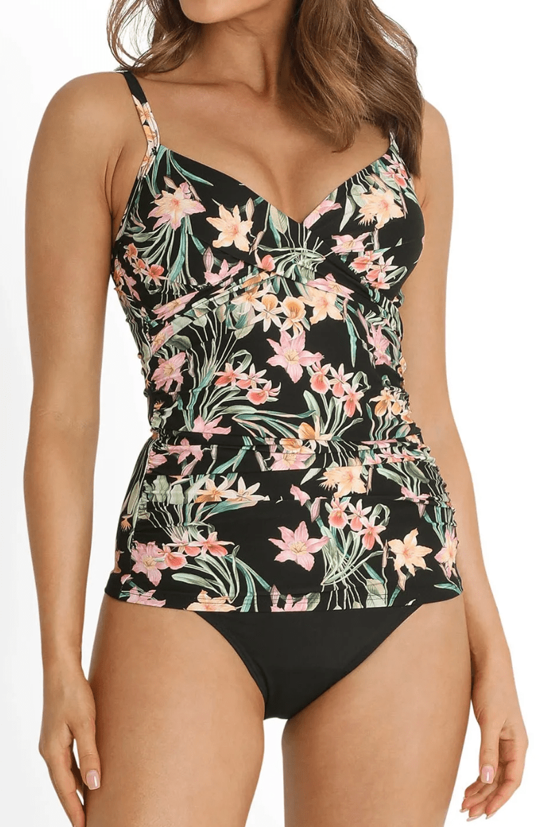 Sunseeker Camellia Twist Front Singlet Black.