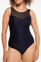 Togs Black Ribbed Texture High Mesh One Piece.