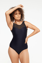 Togs Black Ribbed Texture High Mesh One Piece.