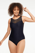 Togs Black Ribbed Texture High Mesh One Piece.