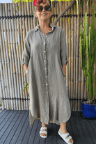 Vera May Italian Linen Button Through Dress.