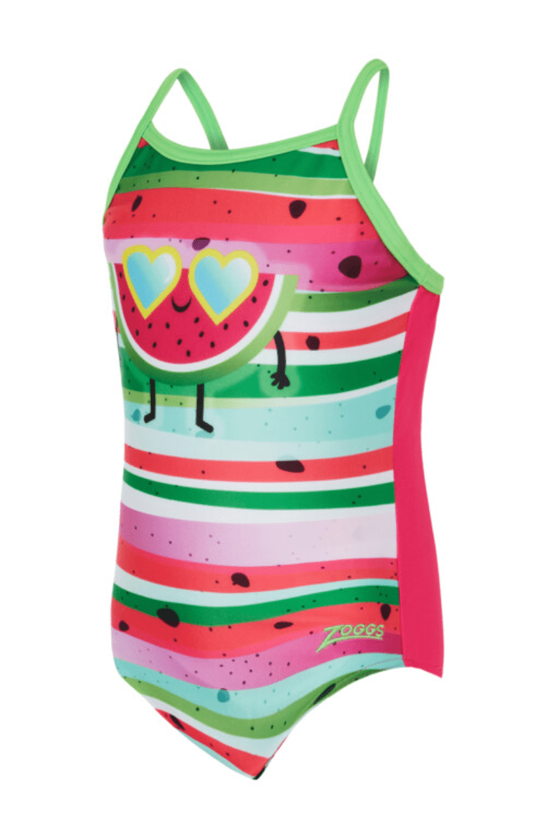 Zoggs Melon Smile Tex Back Girls One Piece Swimwear.