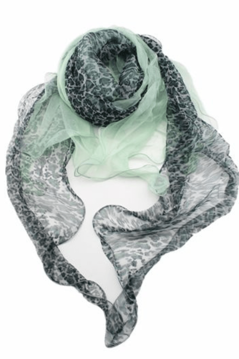 Animal Print Layer 100% Silk Scarf Green.