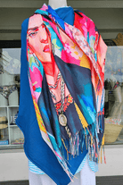 Frida Kahlo Cashmere Scarf Reversible Bright Monet Flower Garden.