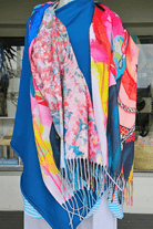 Frida Kahlo Cashmere Scarf Reversible Bright Monet Flower Garden.