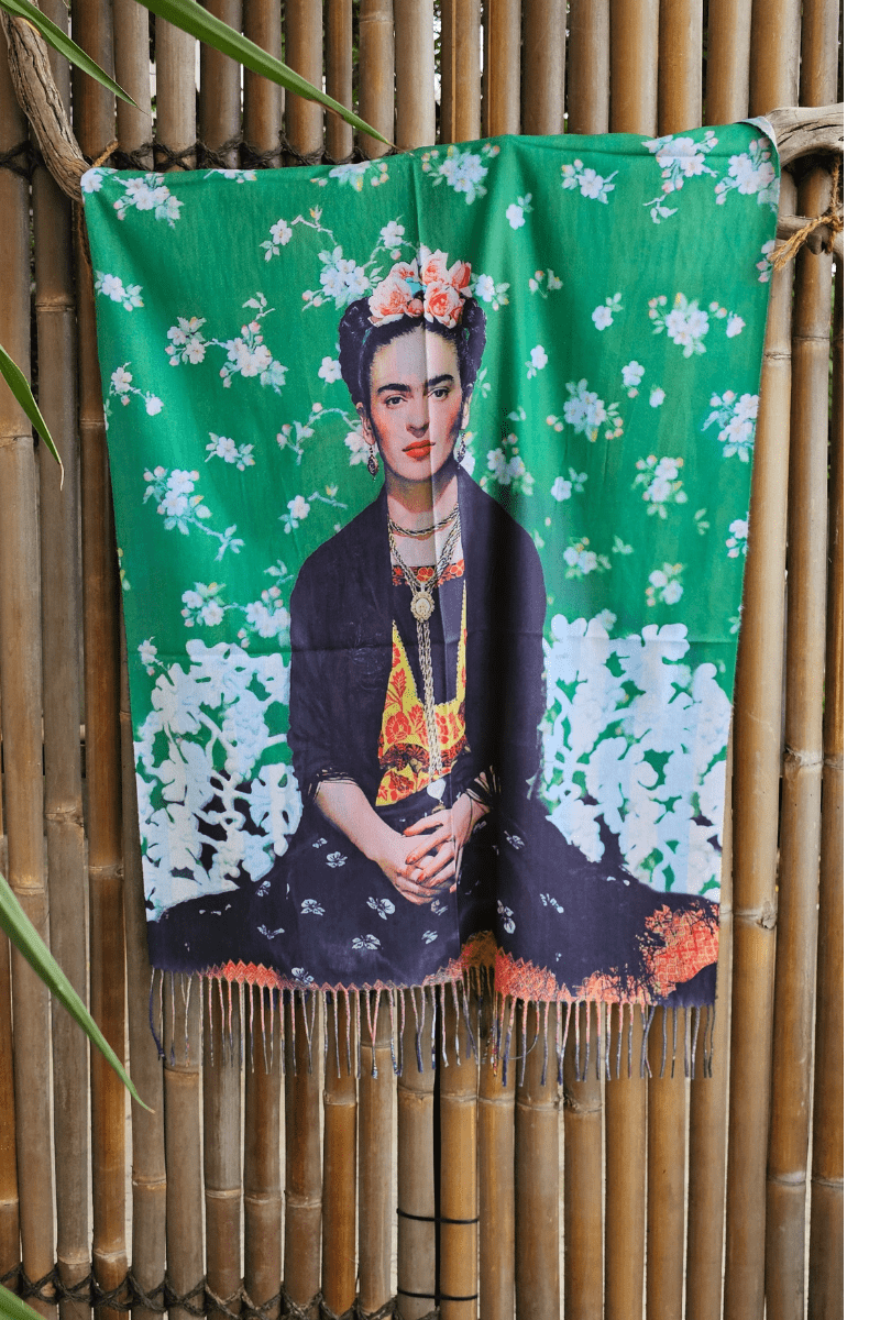 Frida Kahlo Cashmere Scarf with Roses in her hair.