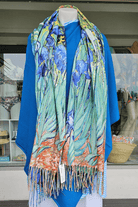 Monet Cashmere Purple Lillies Reversible Fringe Scarf.