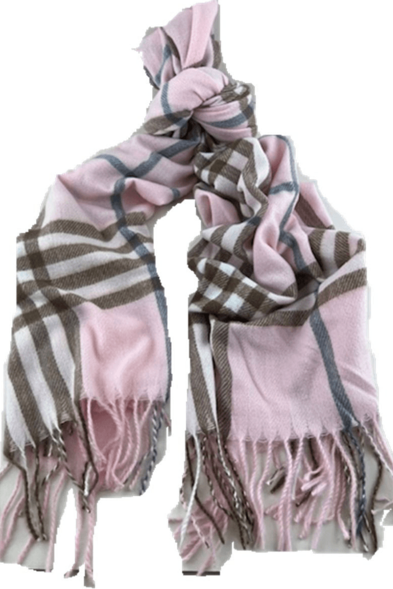 Burberry Look Plaid Wool Blend Very Soft Fringe Scarf.