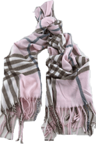 Burberry Look Plaid Wool Blend Very Soft Fringe Scarf.