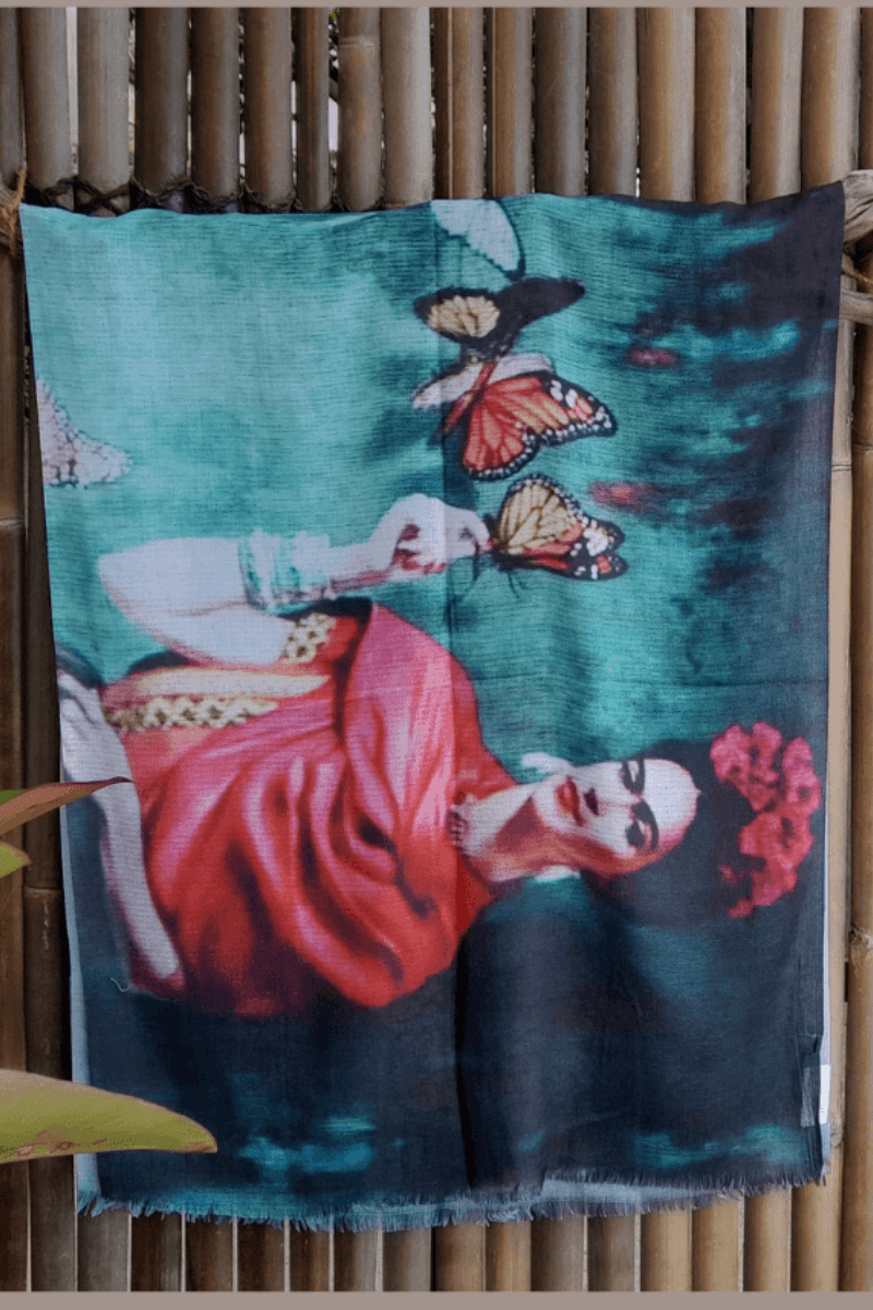 Zura Frida Kahlo 100% Cotton Scarf - Butterflies.