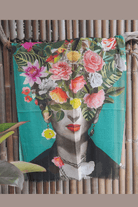 Zura Frida Kahlo 100% Cotton Scarf - Green Flowers.