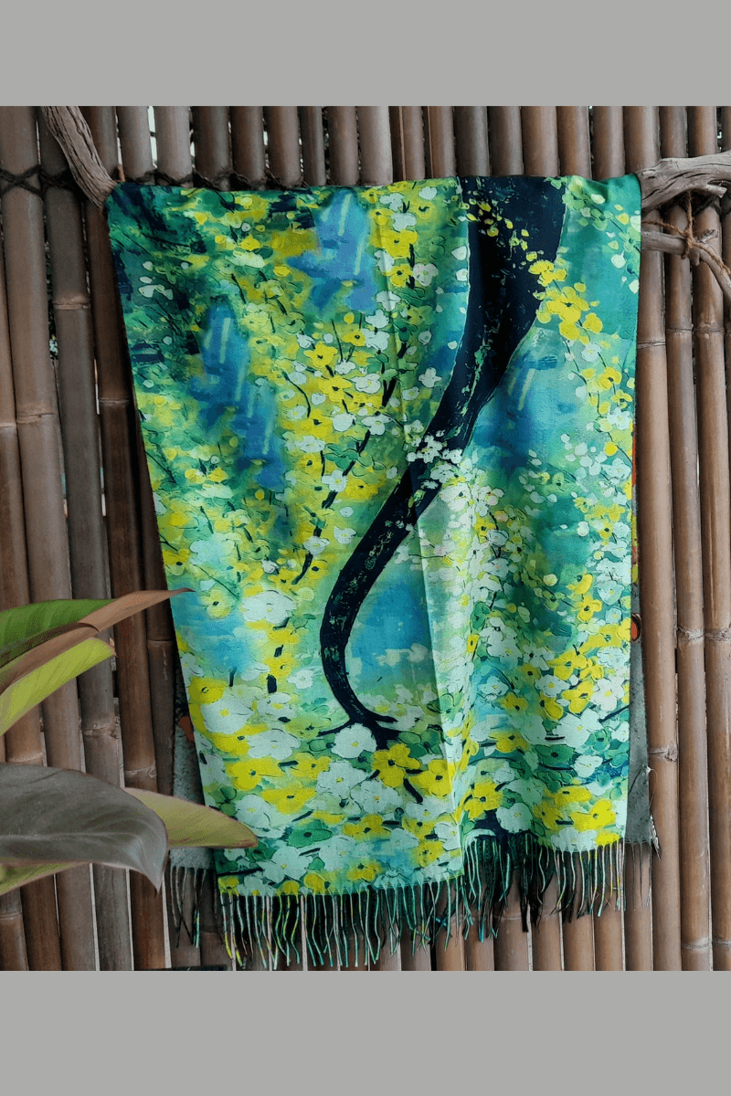 Zura Frida Kahlo Reversable Wool Scarf - Bright Floral.