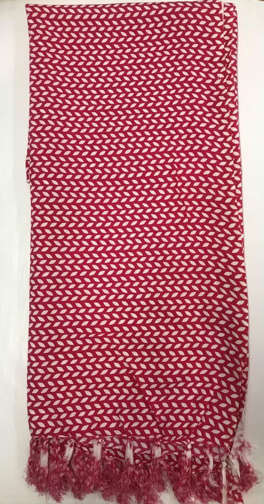 100% Cotton Wrap Patterned Fringed Sarong Hot Pink/White Sarongs Oz Resort 