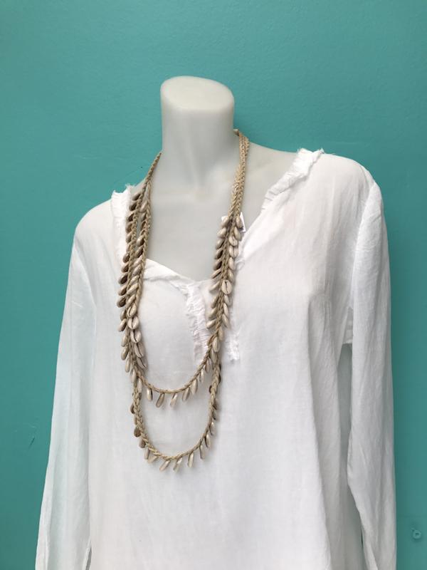 132489 SA862 Leather Look Plait Shell Necklace - Bilgola Jewellery Bilgola 