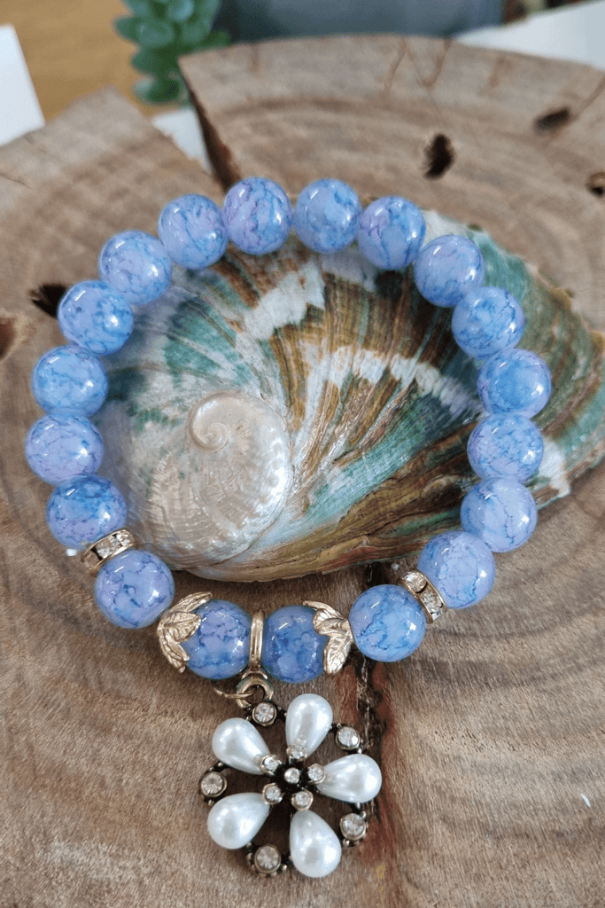 Blue Marble Glass Bead Bracelet - OZ RESORT