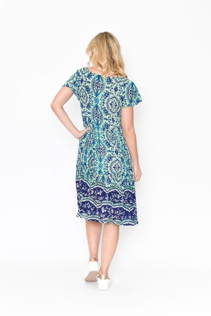 One Summer Kimberley V Neck Short Sleeve Aqua Dress - OZ RESORT
