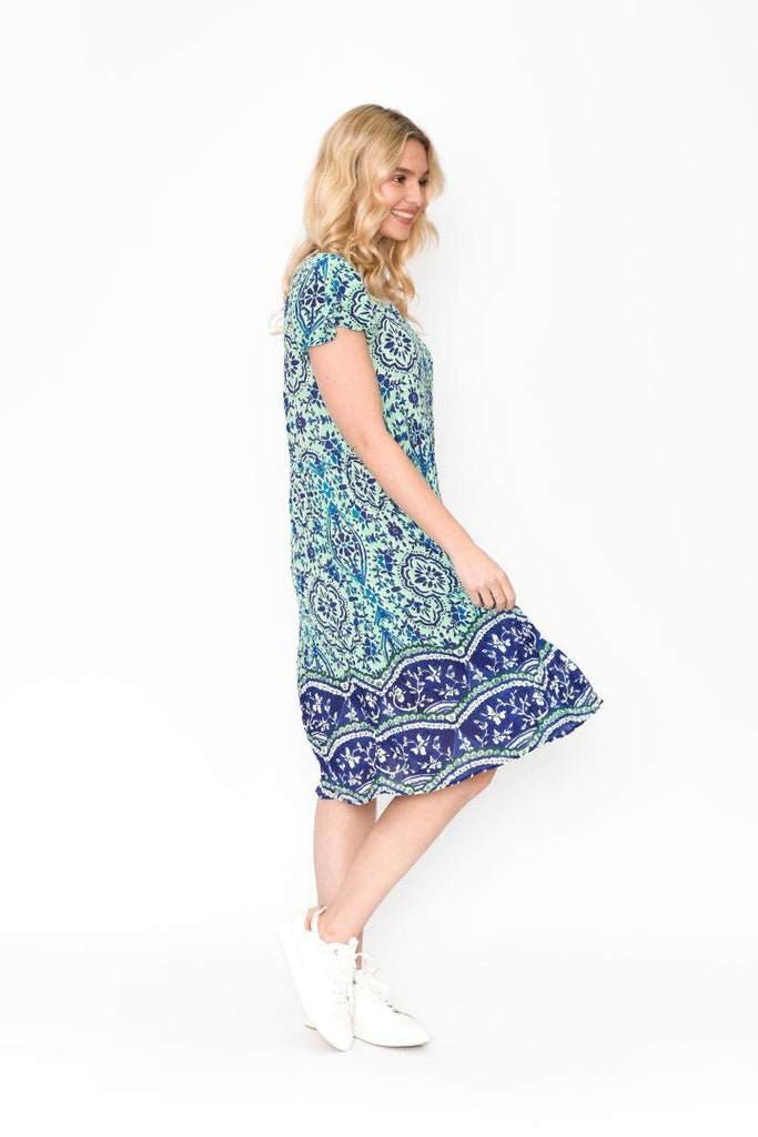 One Summer Kimberley V Neck Short Sleeve Aqua Dress - OZ RESORT