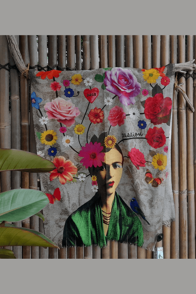 Zura Frida Kahlo Passion 100% Cotton Scarf - TTPC38 FRIDA Wraps & Scarfs Zura