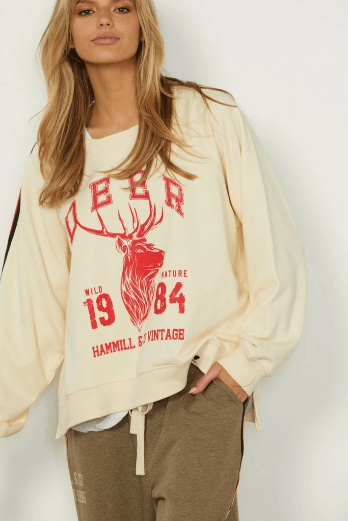 Hammill & Co Wild Deer Vintage Sweat Shirt Natural - OZ RESORT