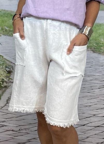 La Strada LSSHT21-874 Frayed Linen Shorts Made in Italy - OZ RESORT