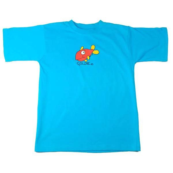 ozi varmints cotton solid t-shirt with a gold fish design printed in the middle of the shirt