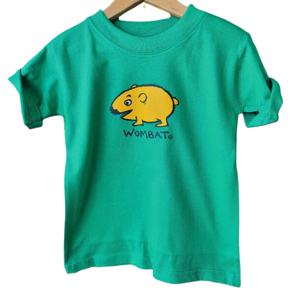 ozi varmints cotton solid t-shirt emerald with a wombat design printed in the middle of the shirt