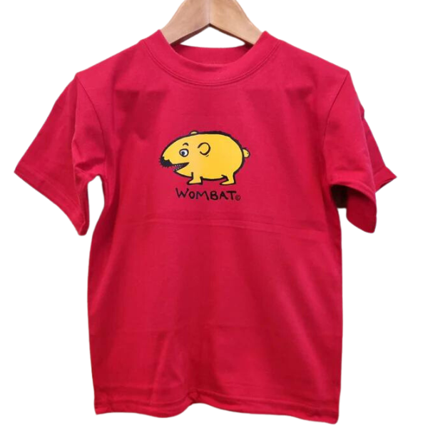 ozi varmints cotton t-shirt red colour and a wombat design printed in the middle of the shirt