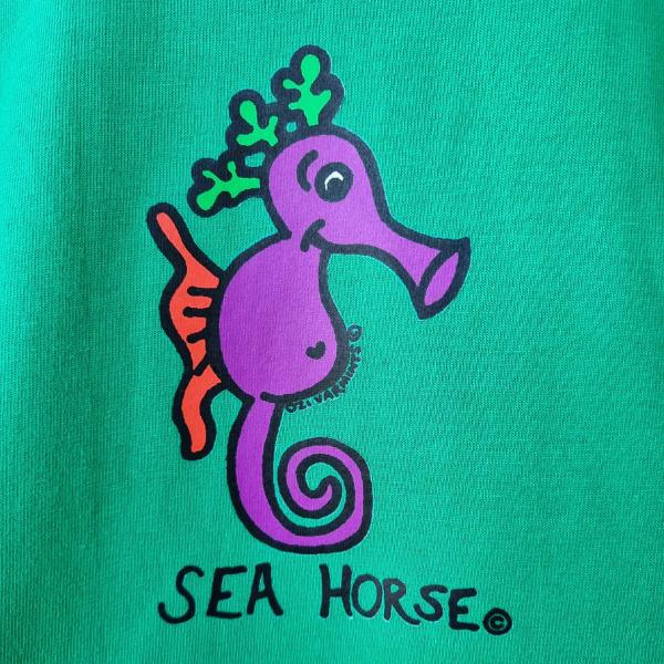 a closer look of the seahorse design print
