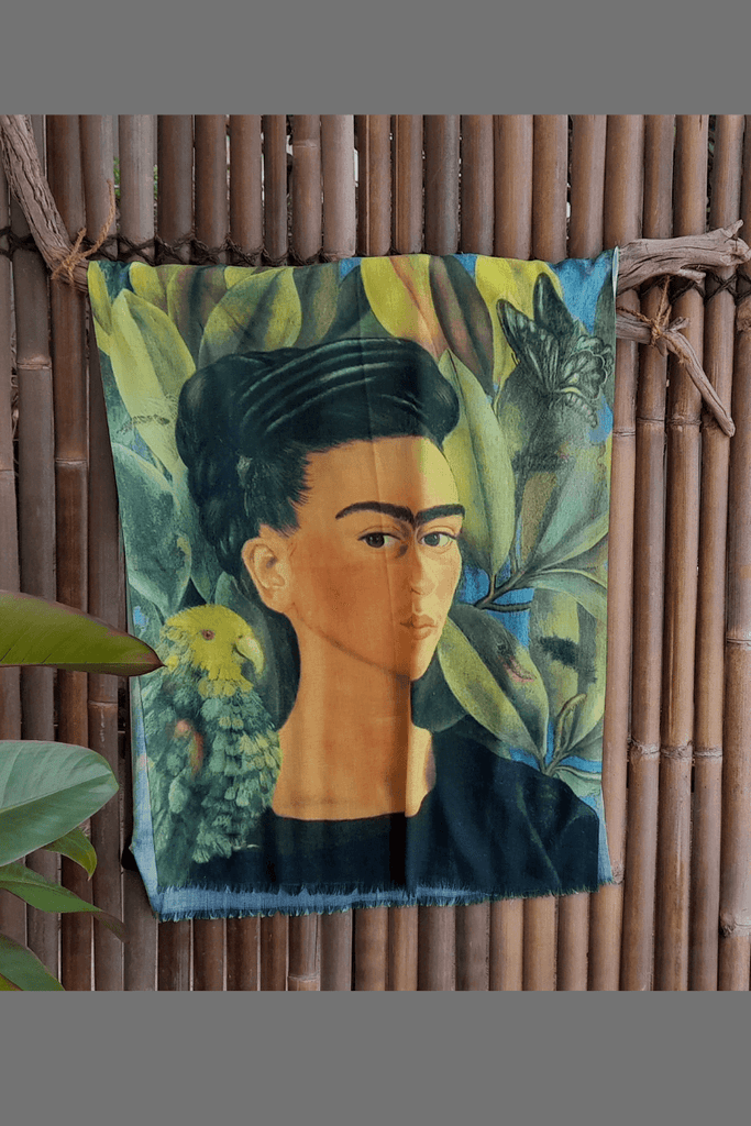 Zura Frida Kahlo Cotton Scarf - TTPC41 FRIDA- Tropical Parrot-Wraps & Scarfs