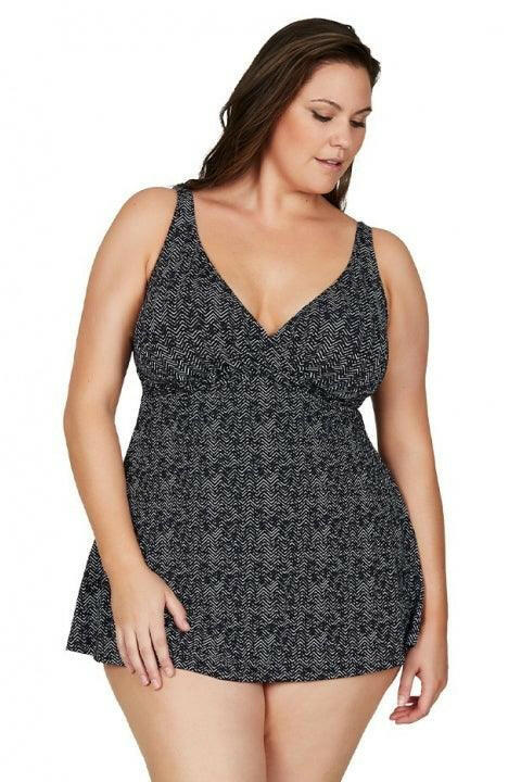 Artesands Zig Zag Delacroix Cross Front Swim Dress - navy.