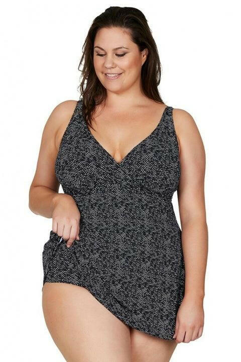 Artesands Zig Zag Delacroix Cross Front Swim Dress - navy.